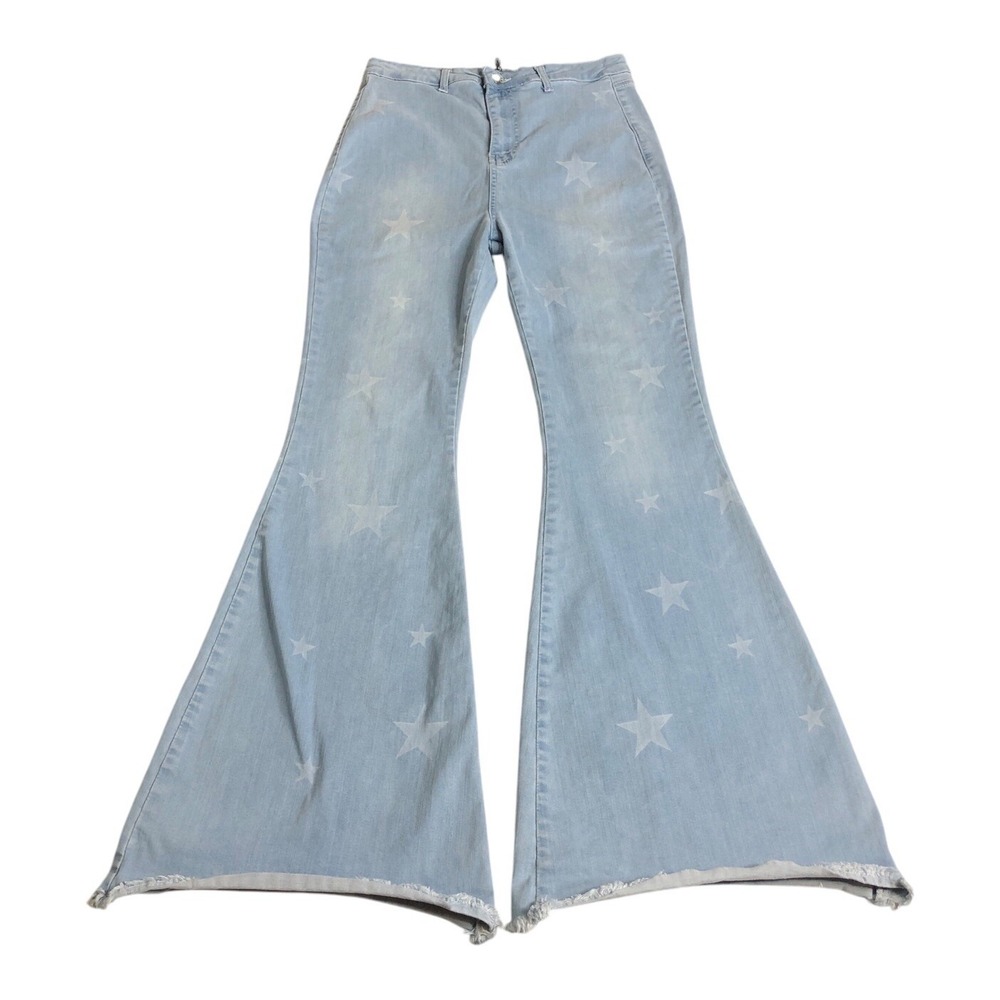 Nasty Gal Jeans Womens 10 Blue‎ Star Bell Bottom Super Flare Raw Hem High Rise